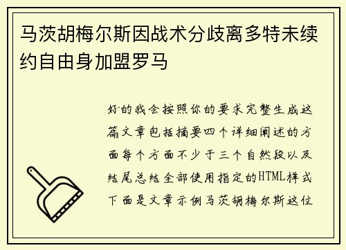 马茨胡梅尔斯因战术分歧离多特未续约自由身加盟罗马